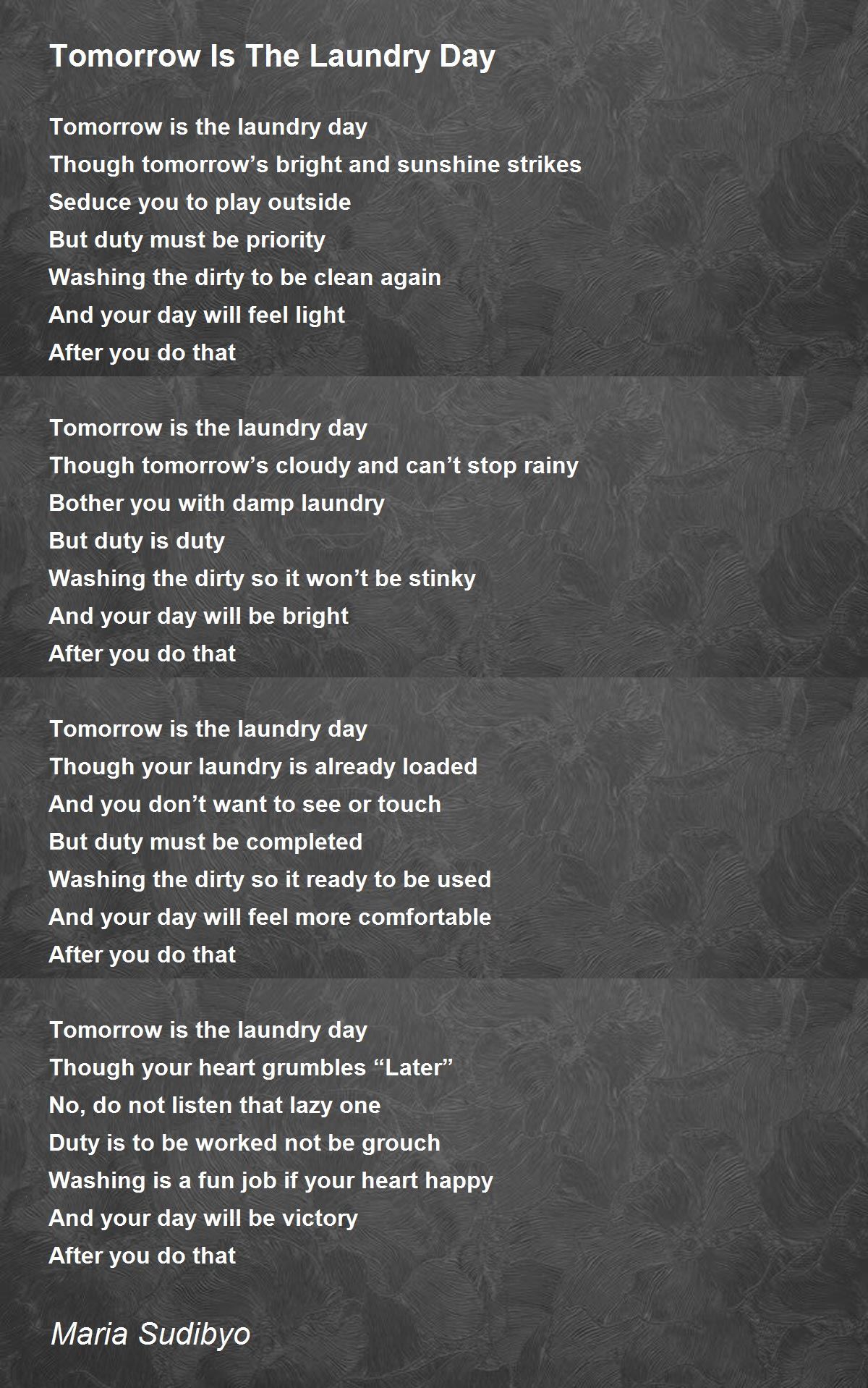 Tomorrow Is The Laundry Day Tomorrow Is The Laundry Day Poem by Maria