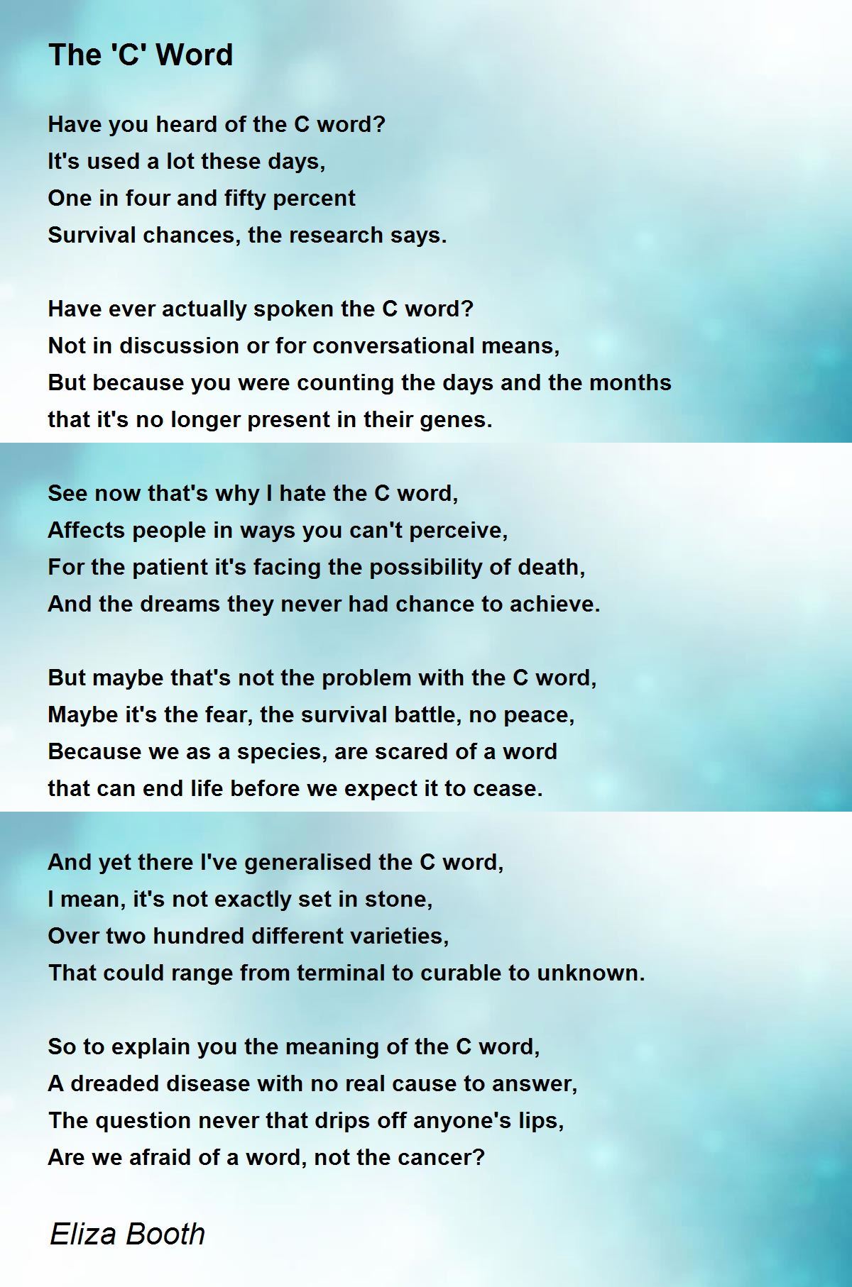 The 'C' Word - The 'C' Word Poem by Eliza Booth