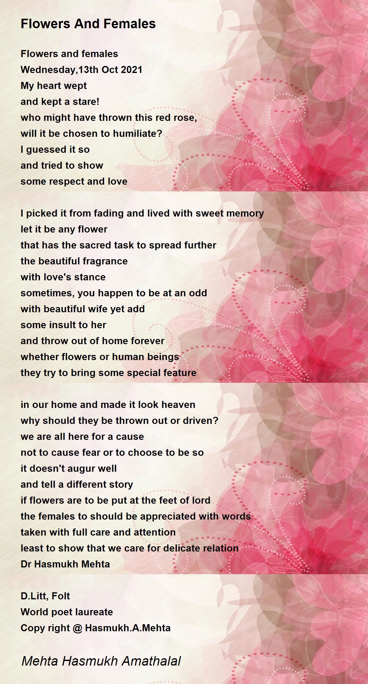 Flowers And Females Flowers And Females Poem by Mehta Hasmukh Amathaal