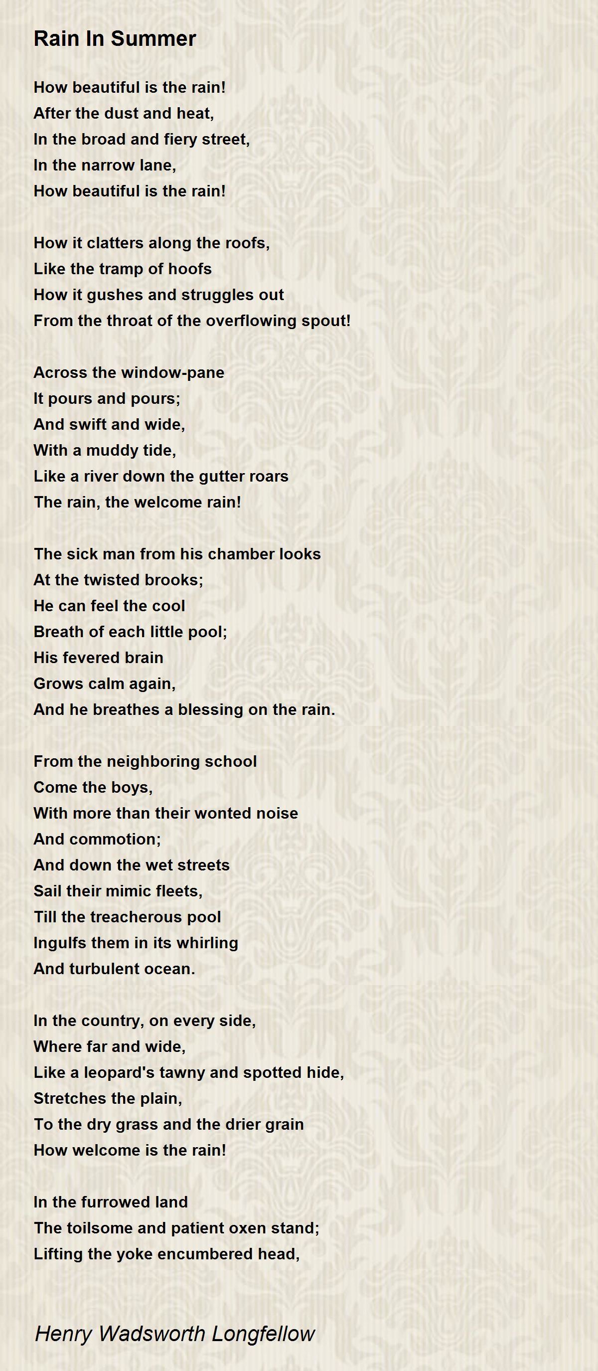 Rain In Summer Poem by Henry Wadsworth Longfellow - Poem Hunter