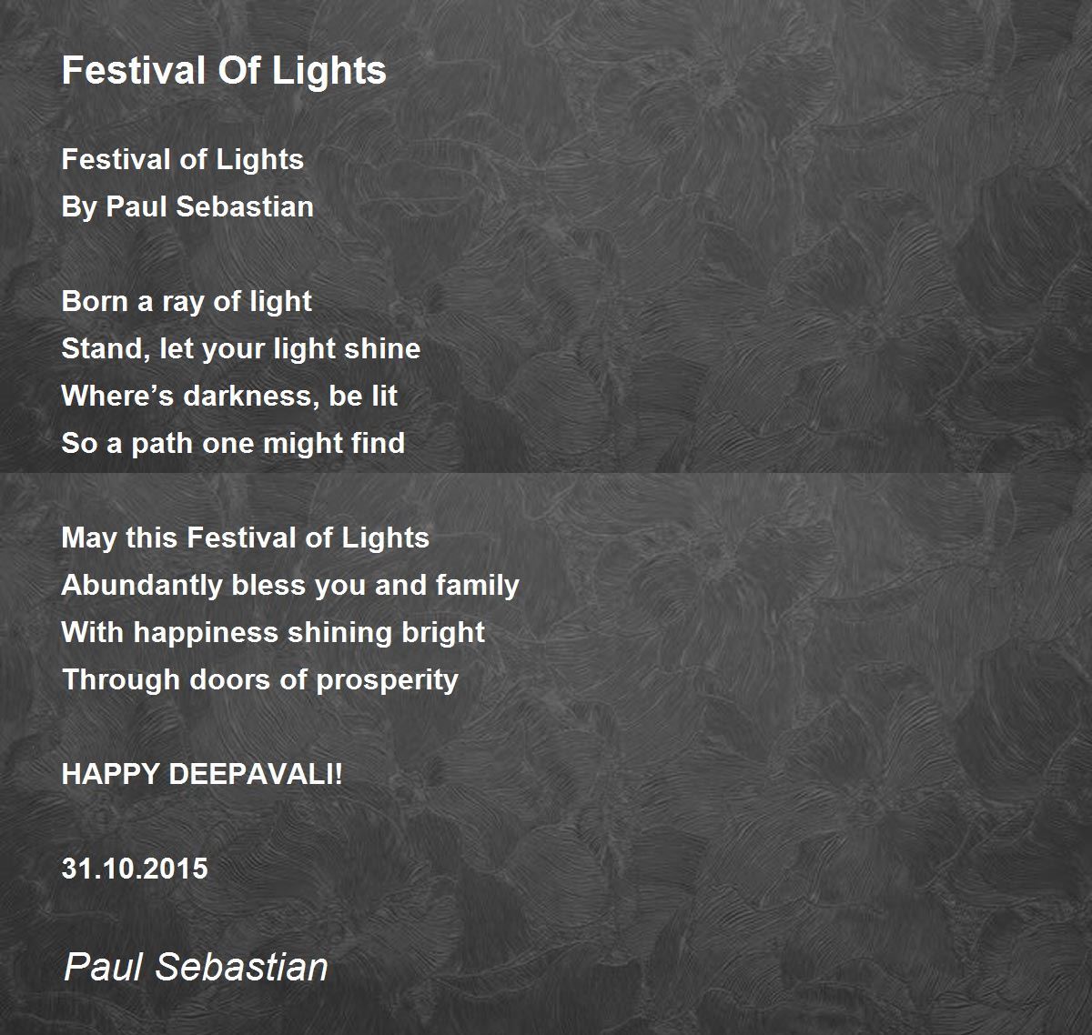 Festival Of Lights Festival Of Lights Poem by Paul Sebastian