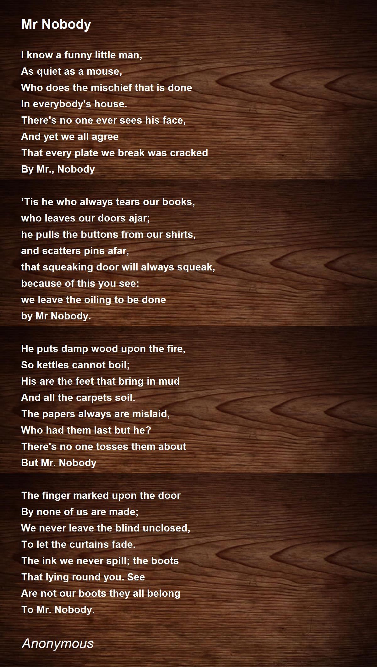 Mr Nobody Poem Summary And Line By Line Explanation DLYG