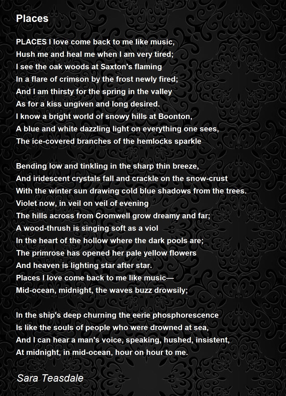 Places Poem by Sara Teasdale - Poem Hunter