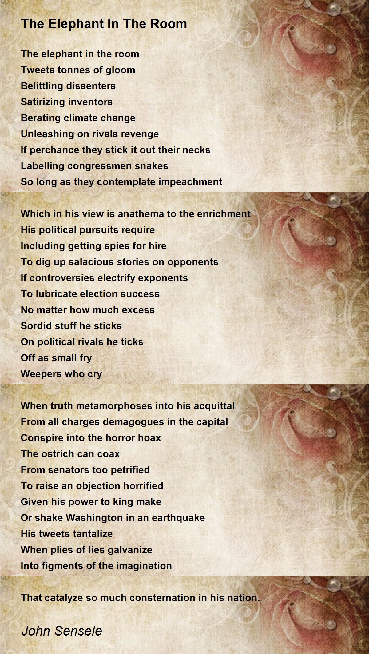 The Elephant In The Room The Elephant In The Room Poem by John Sensele