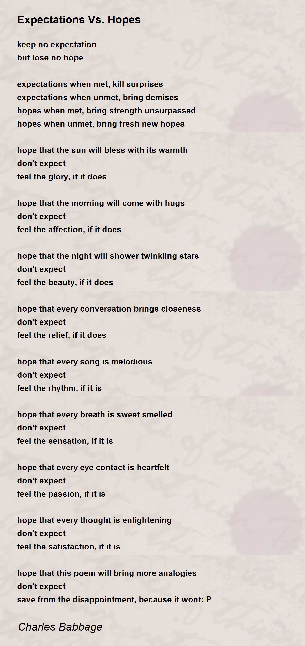 Expectations Vs. Hopes - Expectations Vs. Hopes Poem by Charles Babbage