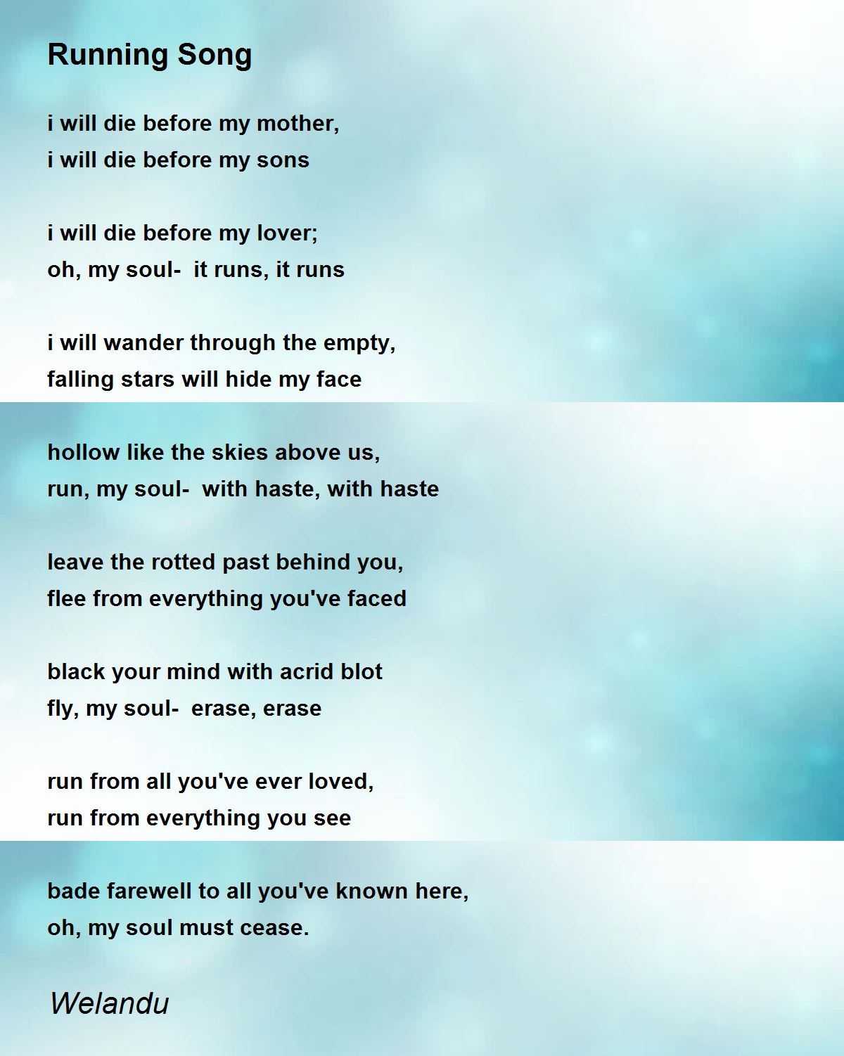 Running Song Poem By Welandu Poem Hunter
