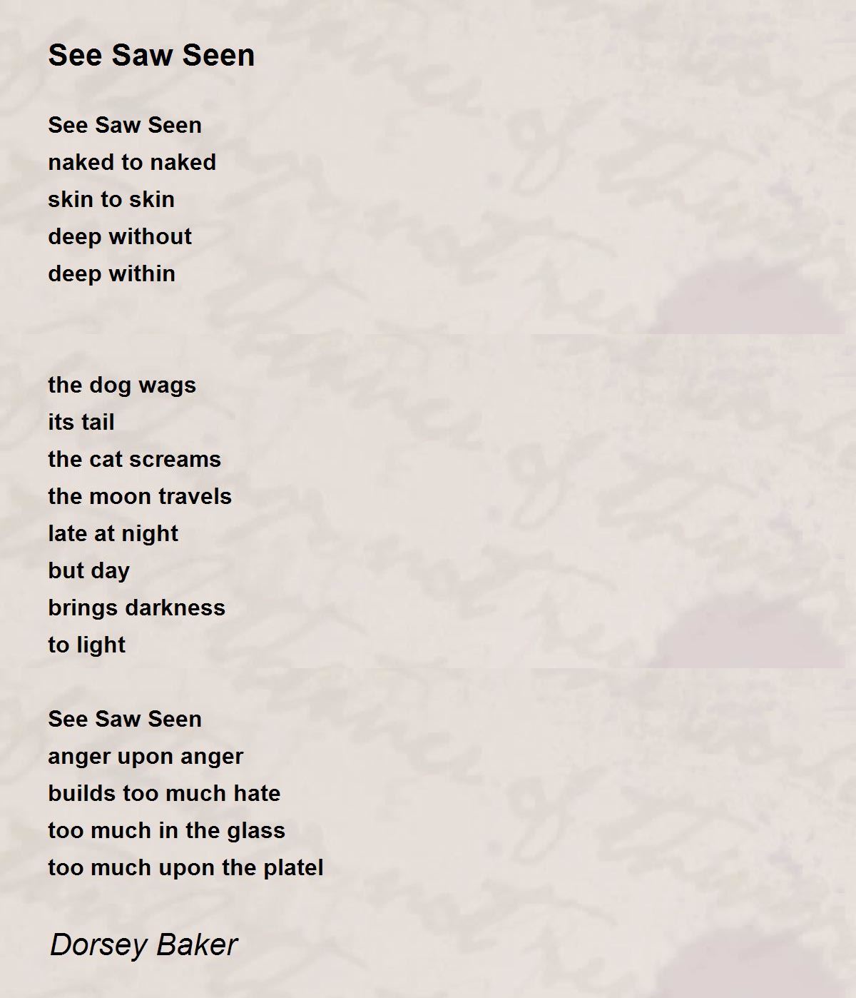 See Saw Seen By Dorsey Baker See Saw Seen Poem