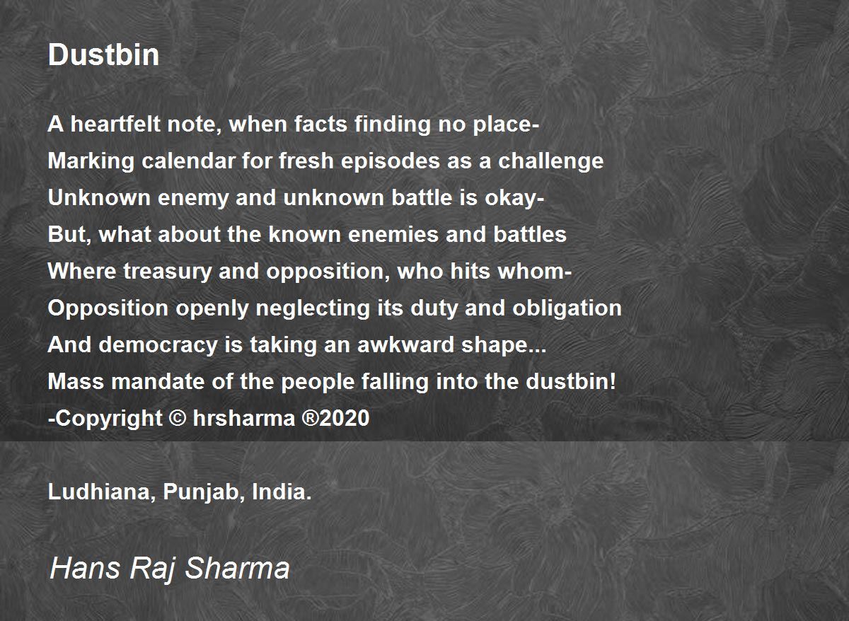 Dustbin by Hans Raj Sharma Dustbin Poem