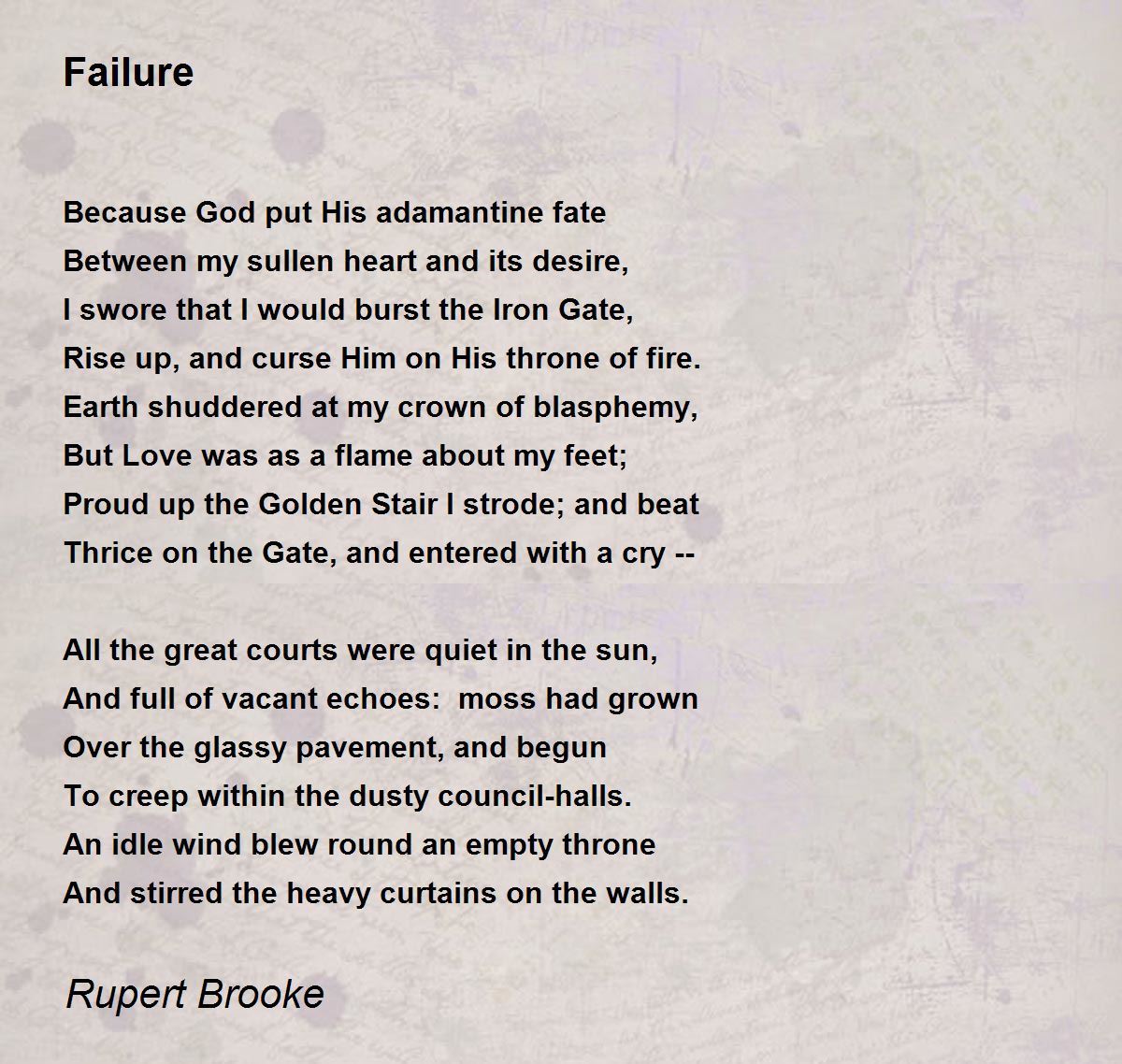 Failure Poem by Rupert Brooke - Poem Hunter