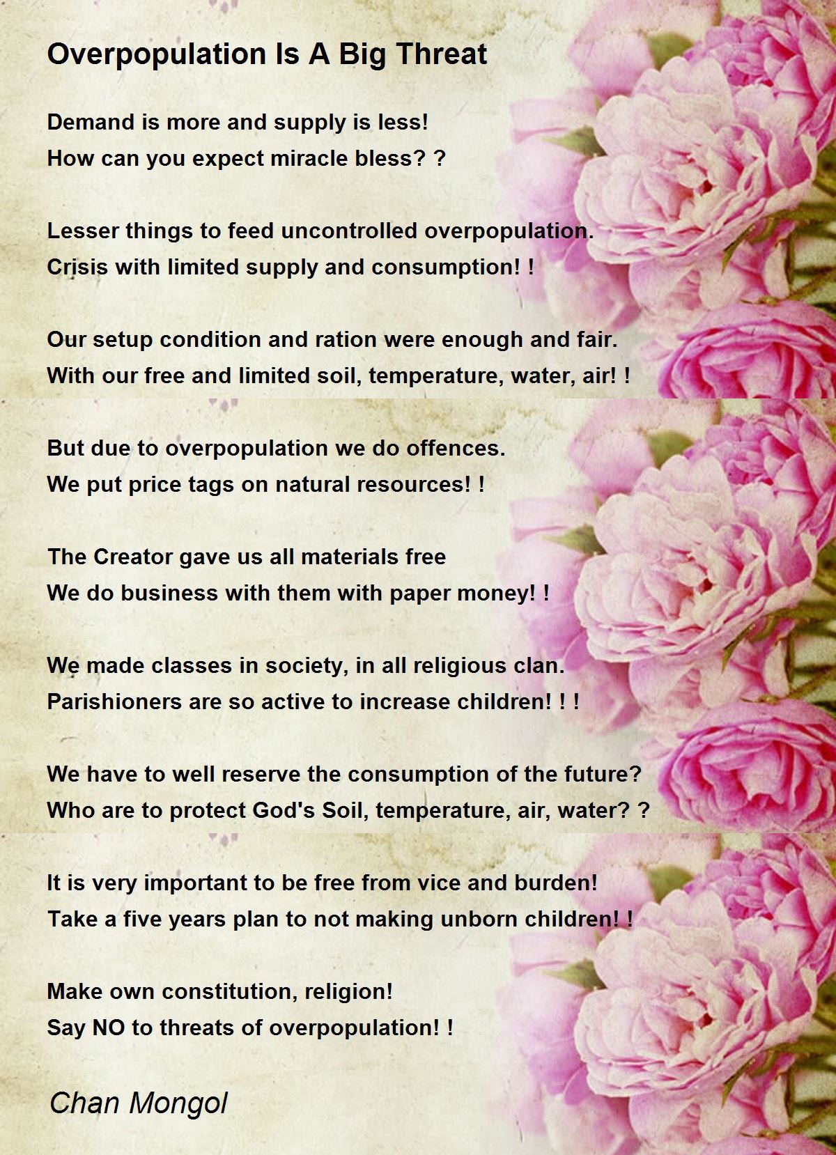 Overpopulation Is A Big Threat by Chan Mongol Overpopulation Is A Big