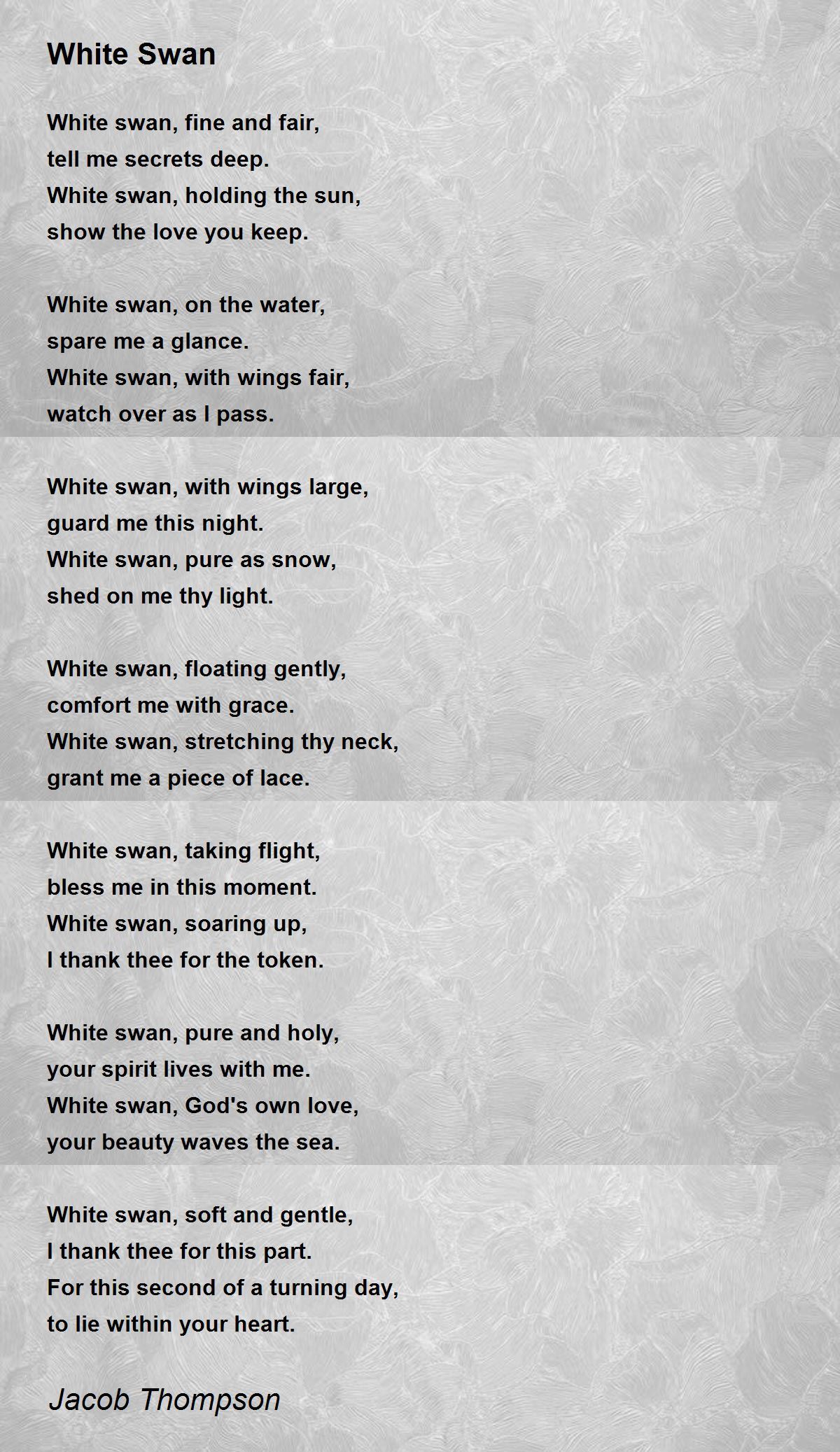 White Swan White Swan Poem by Jacob Thompson