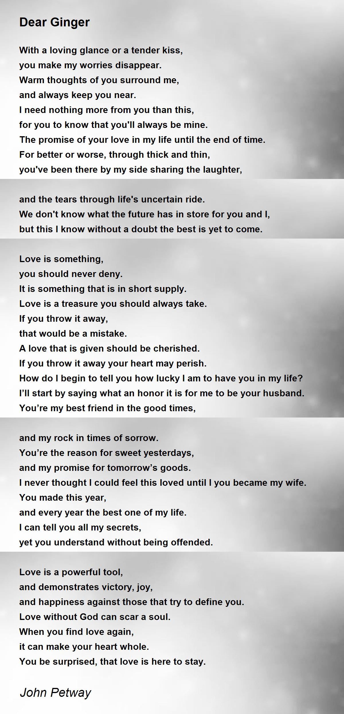 Dear Ginger Dear Ginger Poem by John Petway