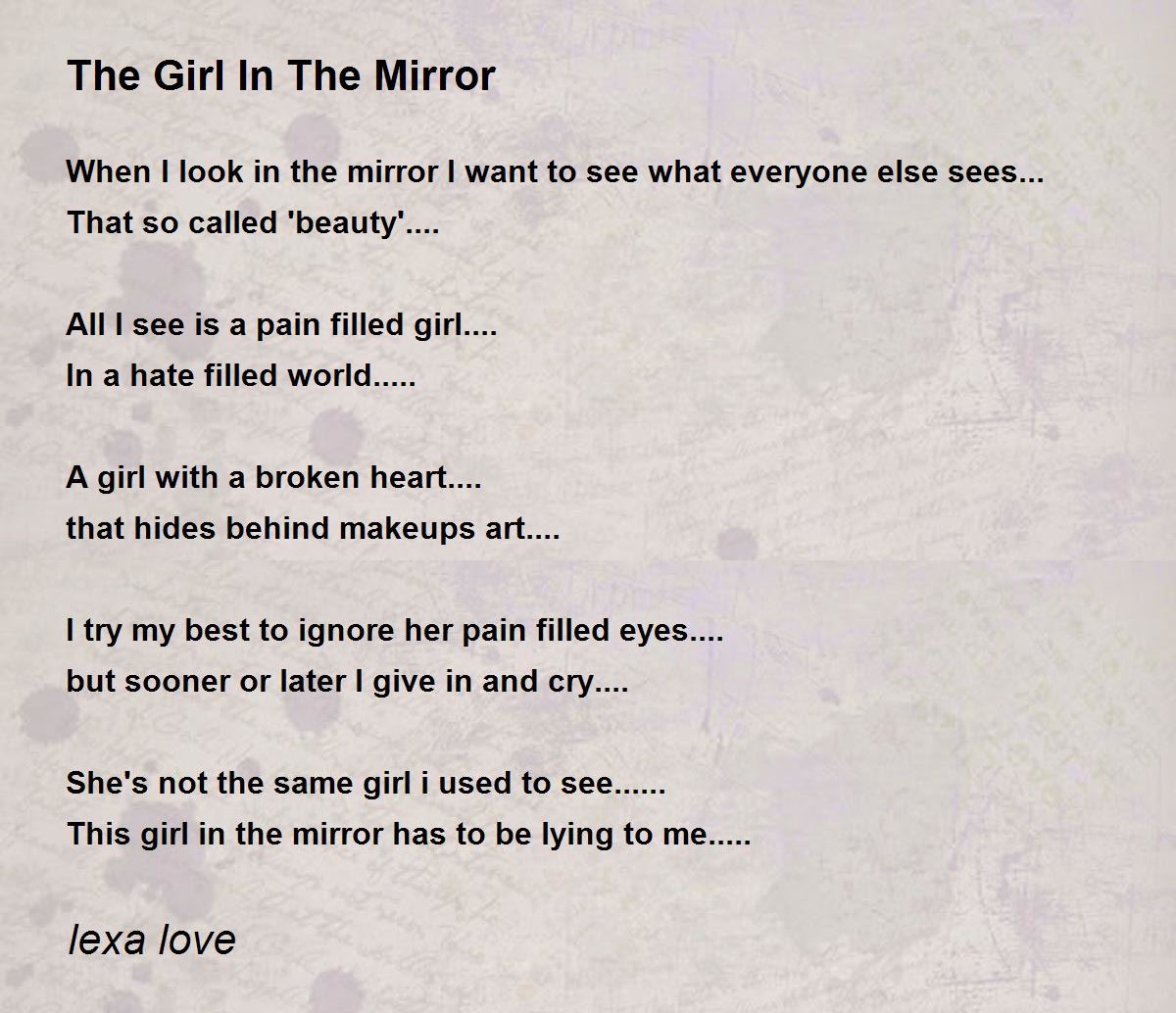 The Girl In The Mirror The Girl In The Mirror Poem By Lexa Love The Girl In The Mirror The Girl In The Mirror Poem By Lexa Love