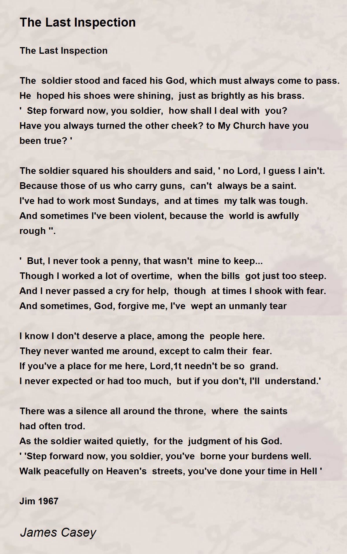 The Last Inspection The Last Inspection Poem by James Casey