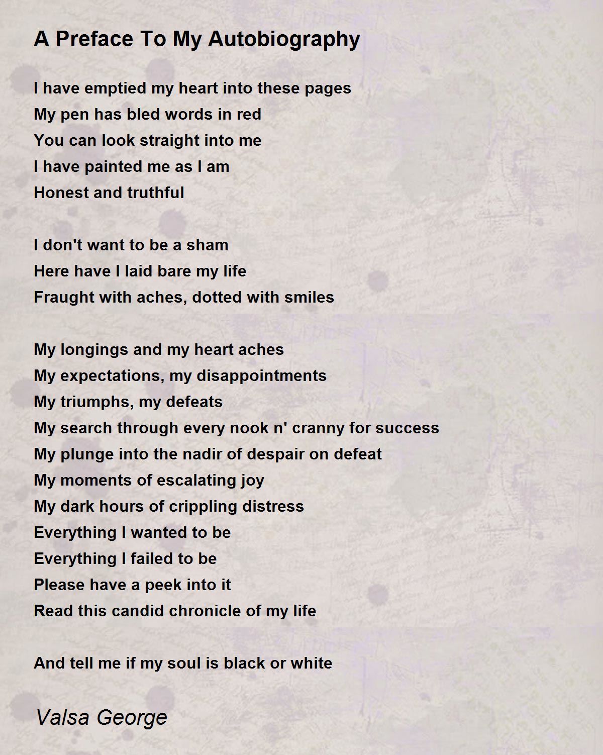 A Preface To My Autobiography Poem by Valsa Poem