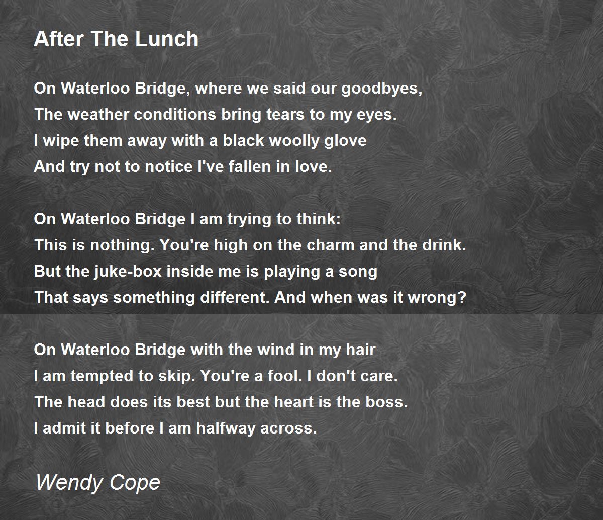 After The Lunch After The Lunch Poem by Wendy Cope