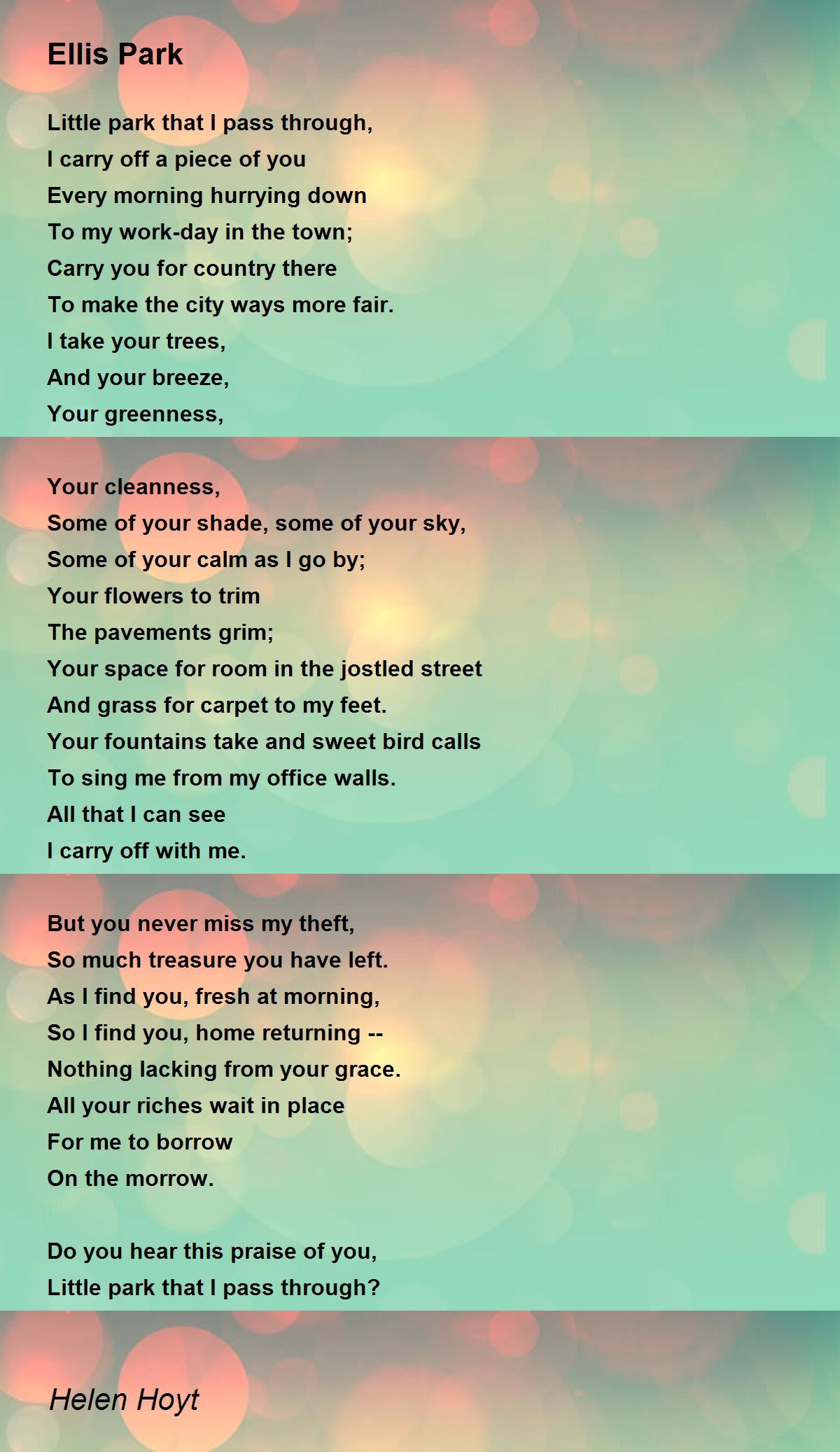 Ellis Park Ellis Park Poem by Helen Hoyt