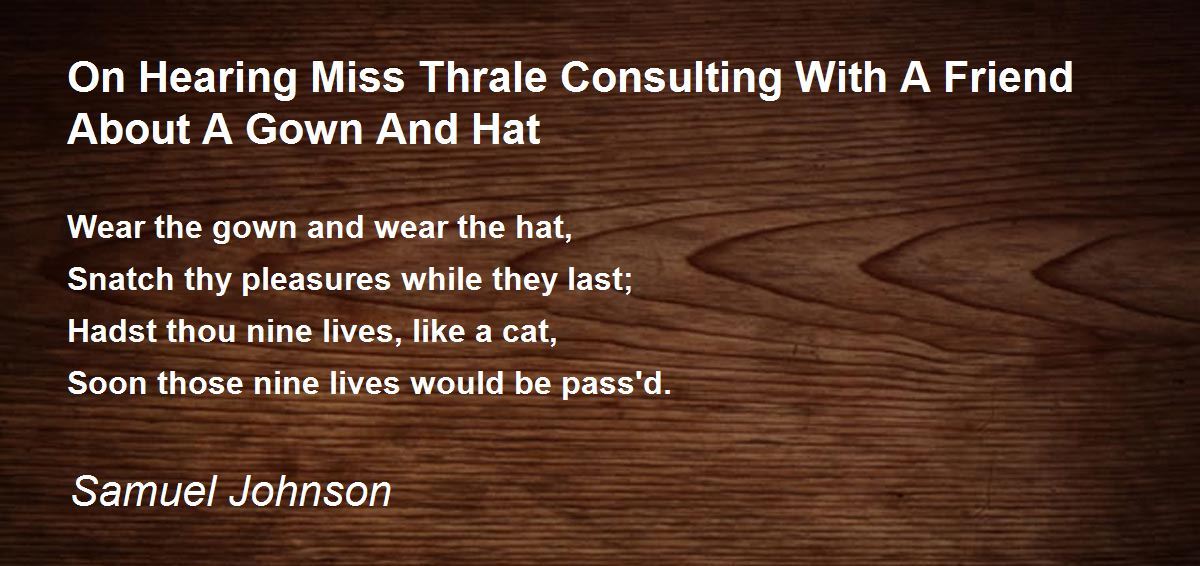 On Hearing Miss Thrale Consulting With A Friend About A Gown And Hat ...