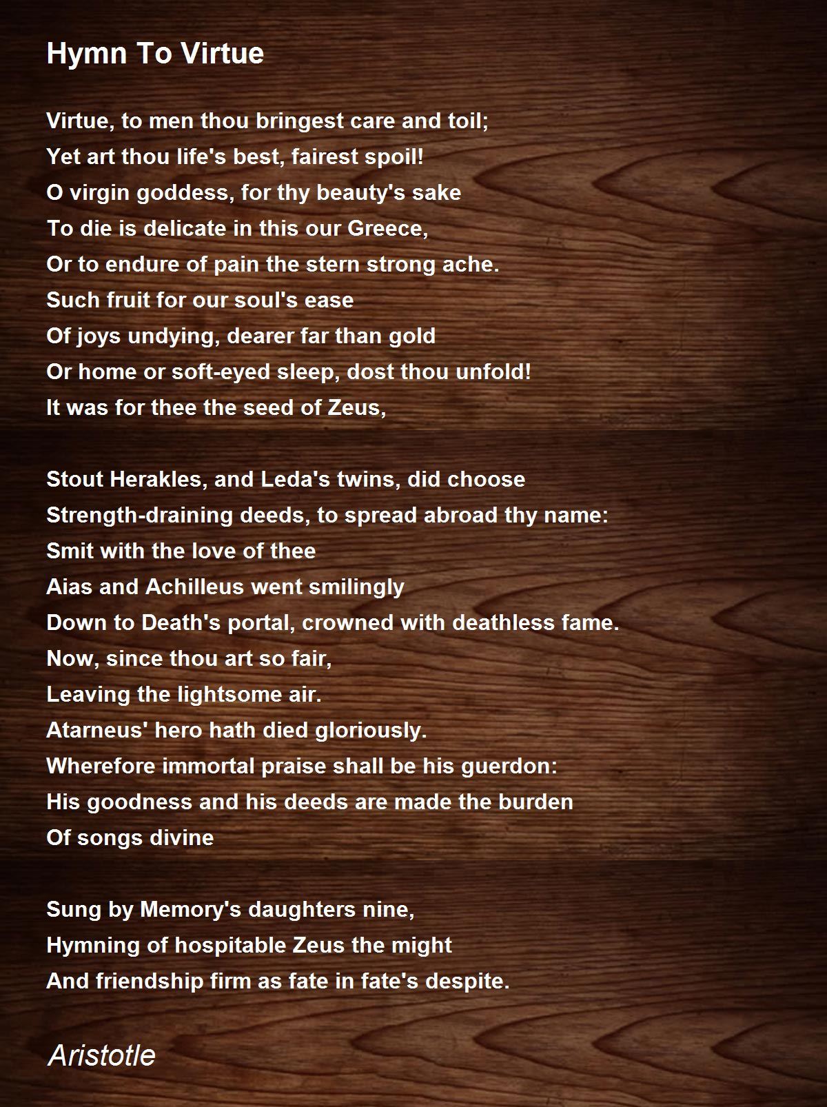 Hymn To Virtue Poem by Aristotle - Poem Hunter
