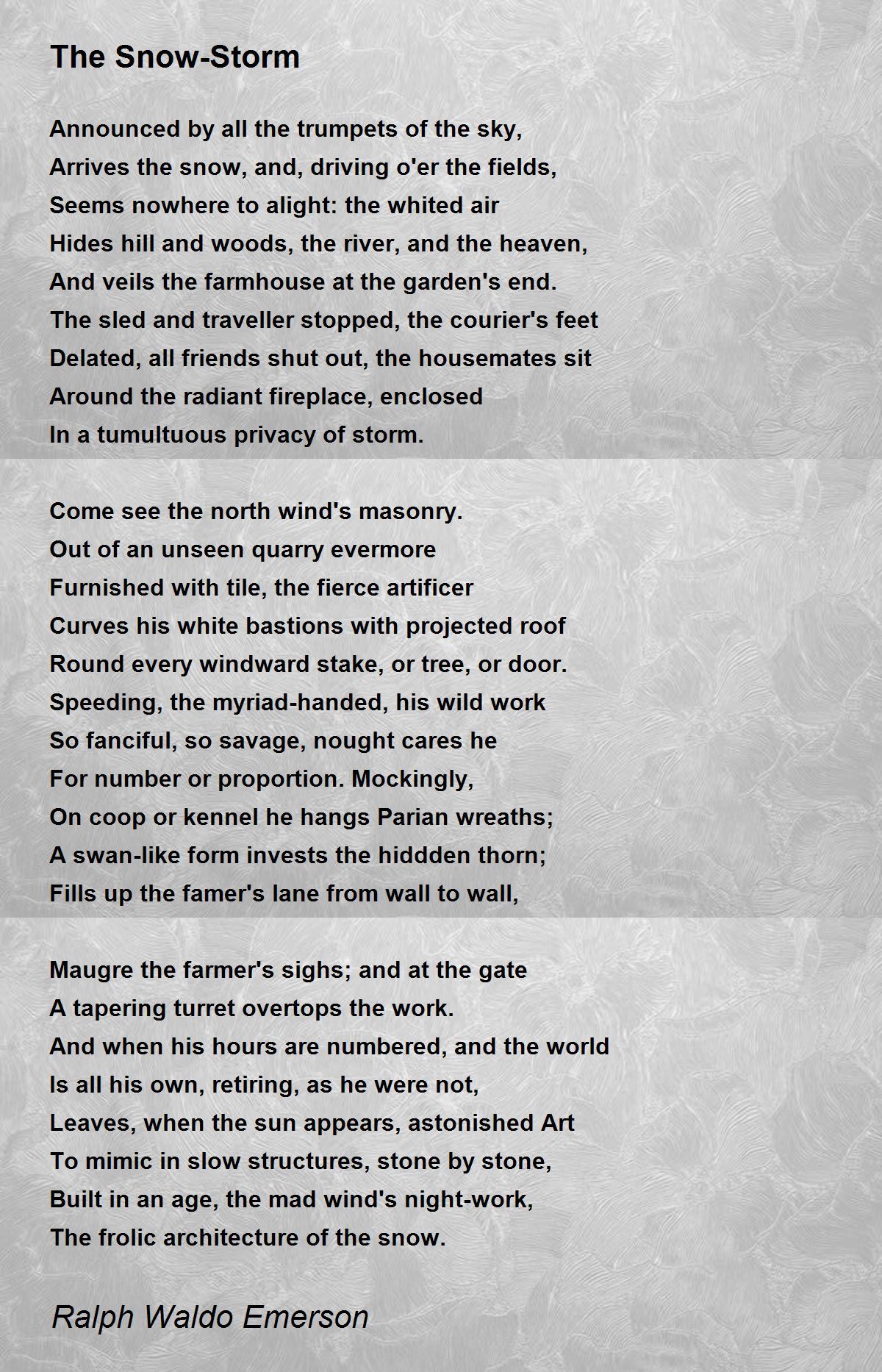 The Snow-Storm Poem by Ralph Waldo Emerson - Poem Hunter