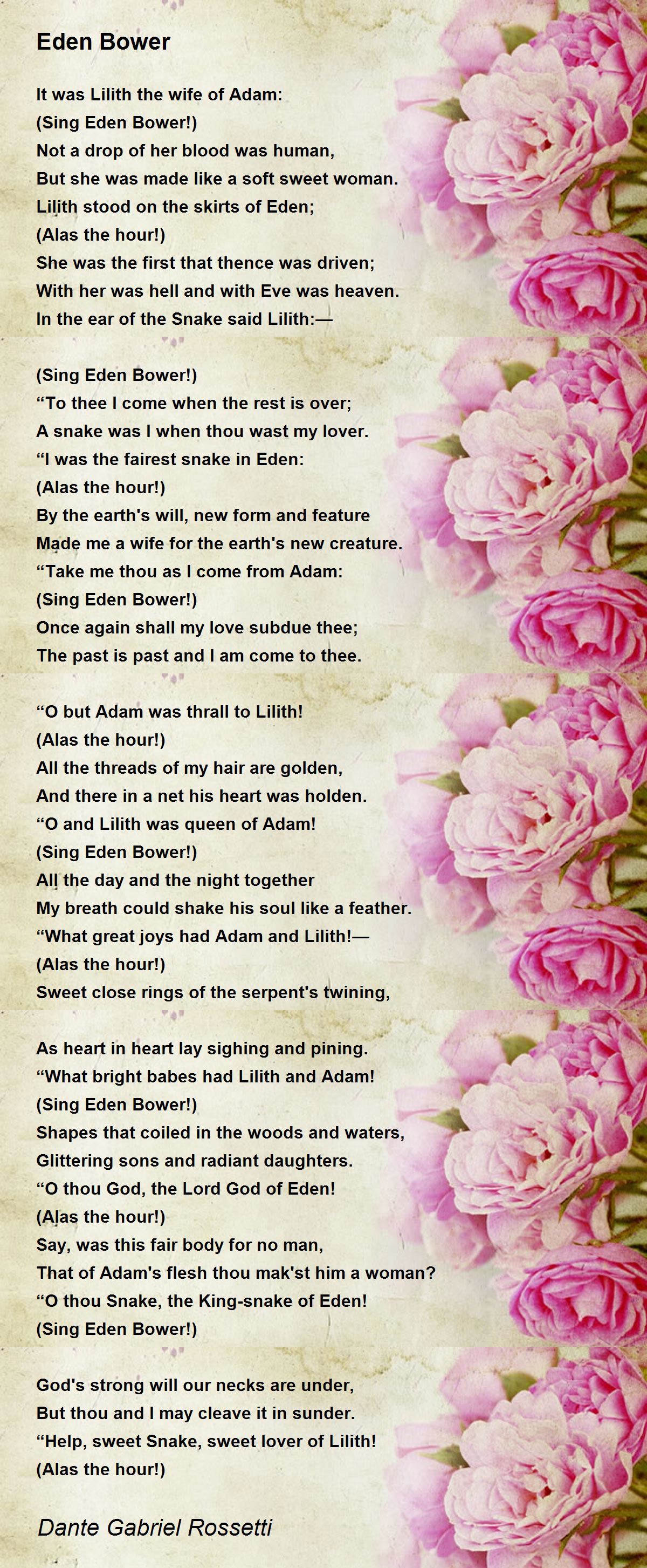 Eden Bower Eden Bower Poem by Dante Gabriel Rossetti