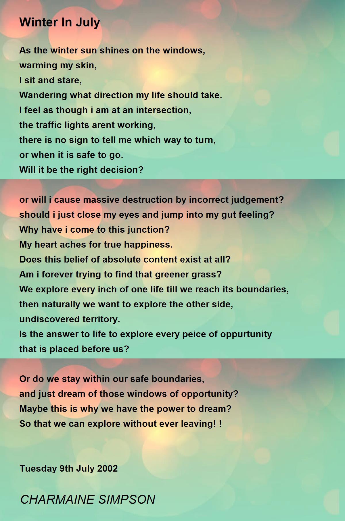 Winter In July Winter In July Poem by CHARMAINE SIMPSON