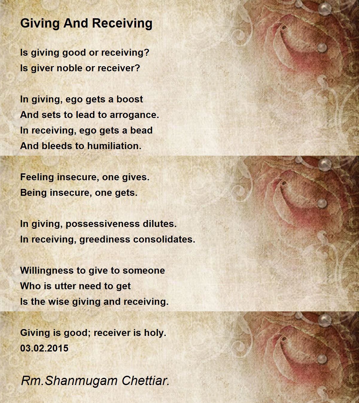 Giving And Receiving by Rm. Shanmugam Chettiar Giving And Receiving Poem