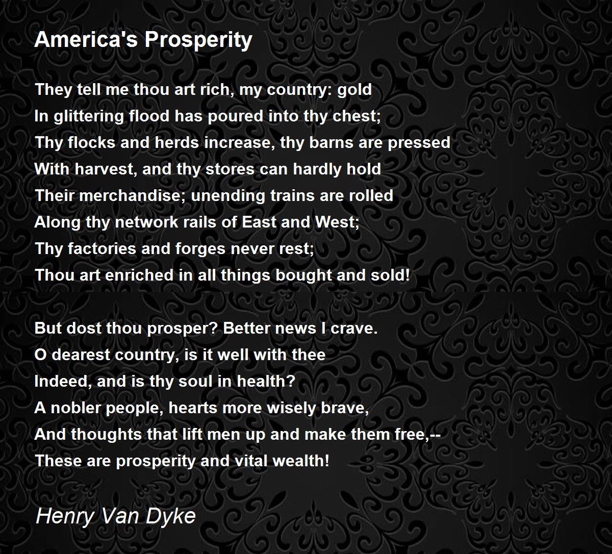 America's Prosperity poem summary, analysis and comments. 