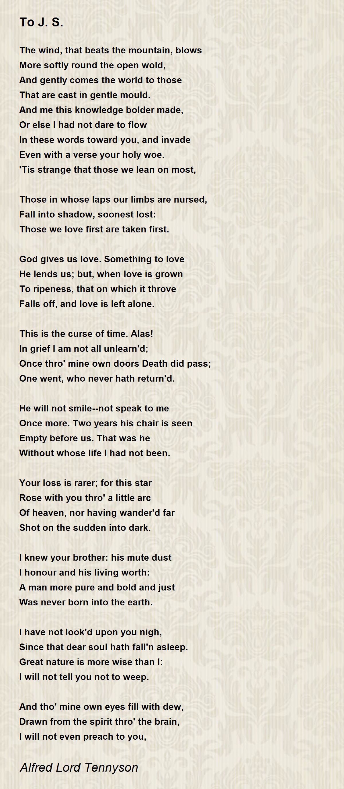 To J. S. Poem by Alfred Lord Tennyson - Poem Hunter