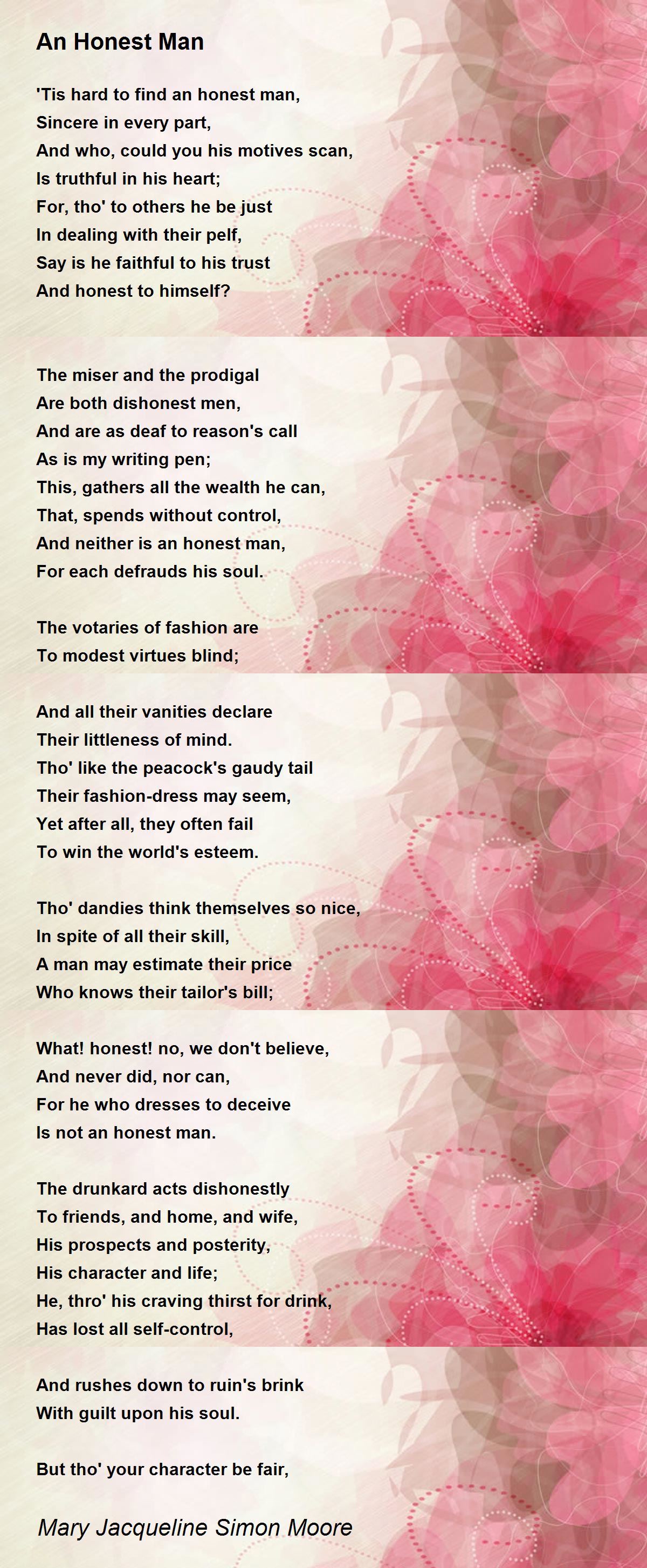 An Honest Man An Honest Man Poem by Mary Jacqueline Simon Moore