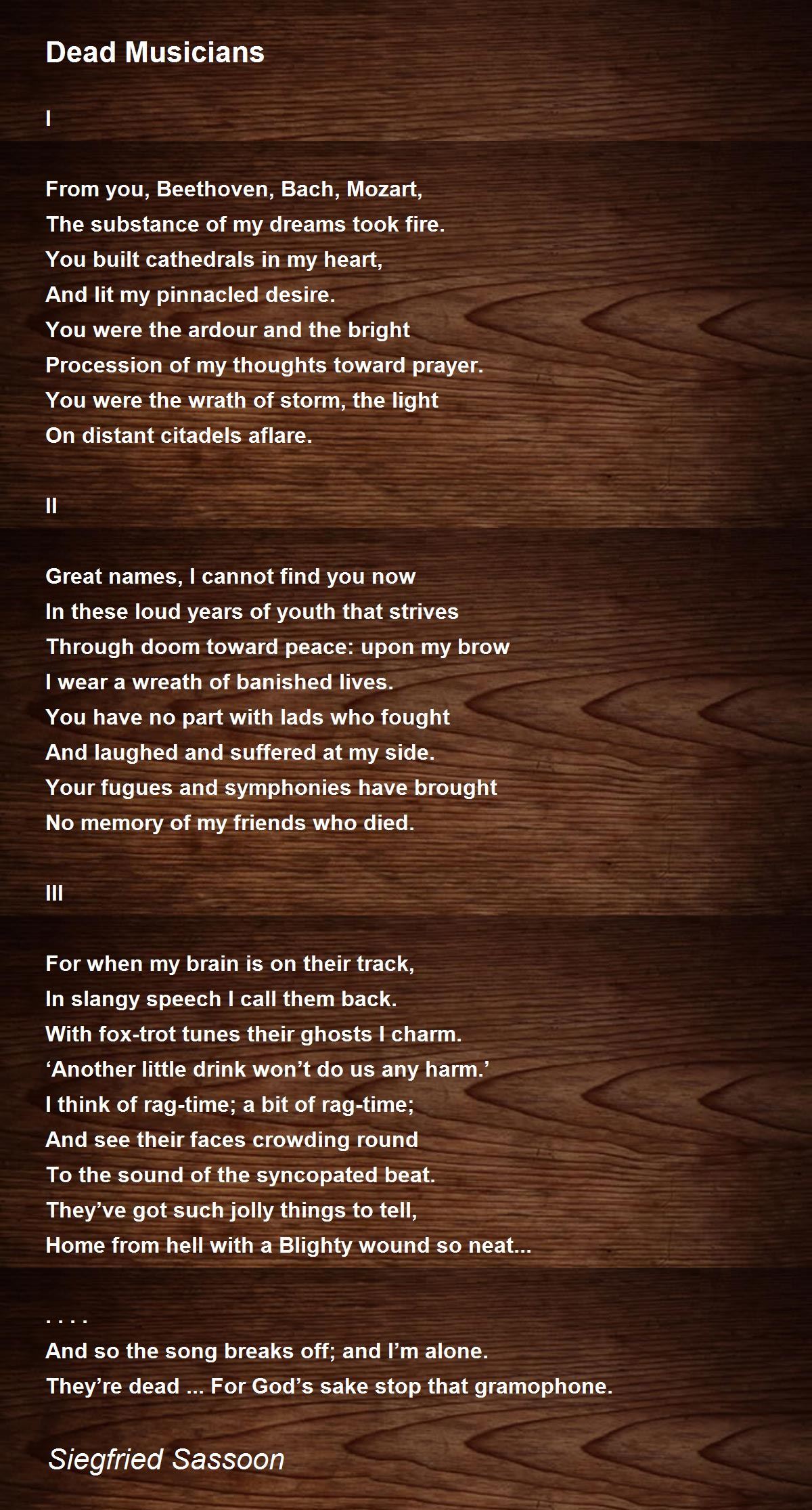 Dead Musicians Poem by Siegfried Sassoon - Poem Hunter