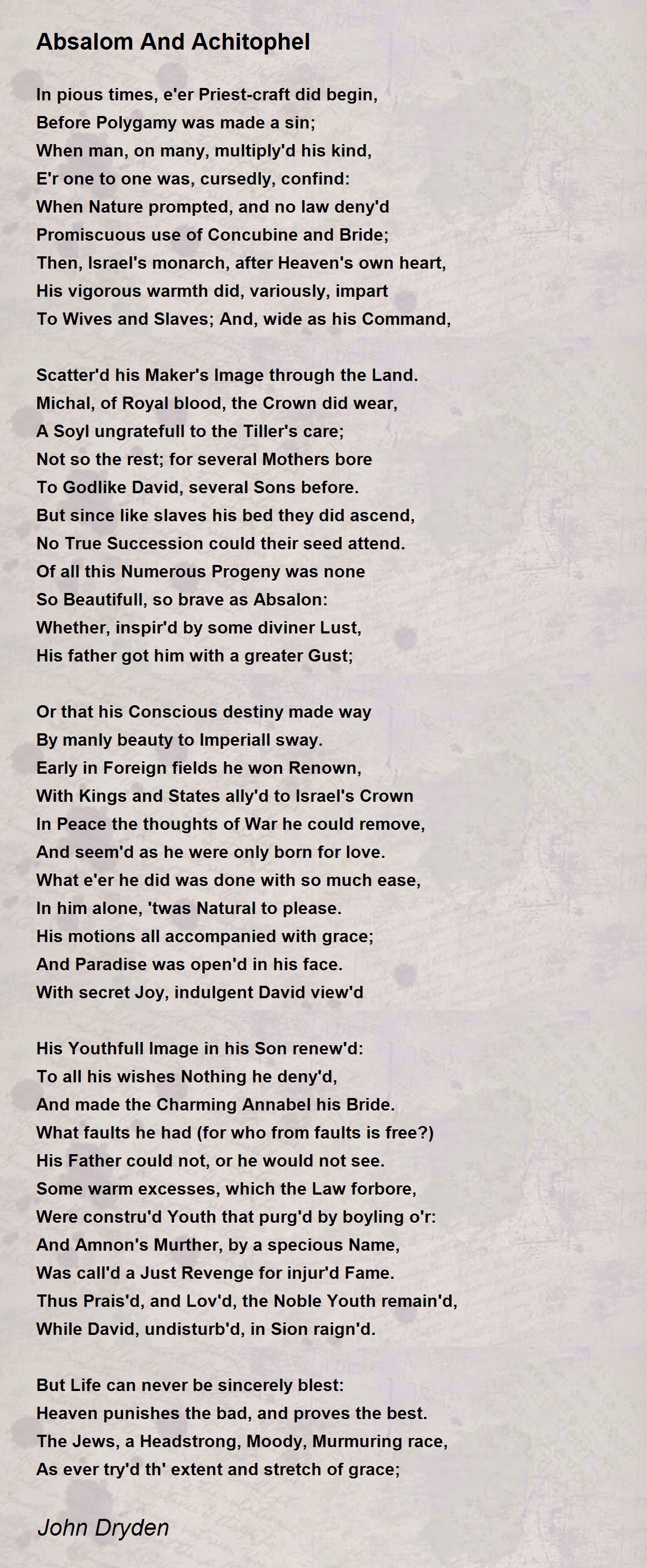 Absalom And Achitophel Poem By John Dryden Poem Hunter