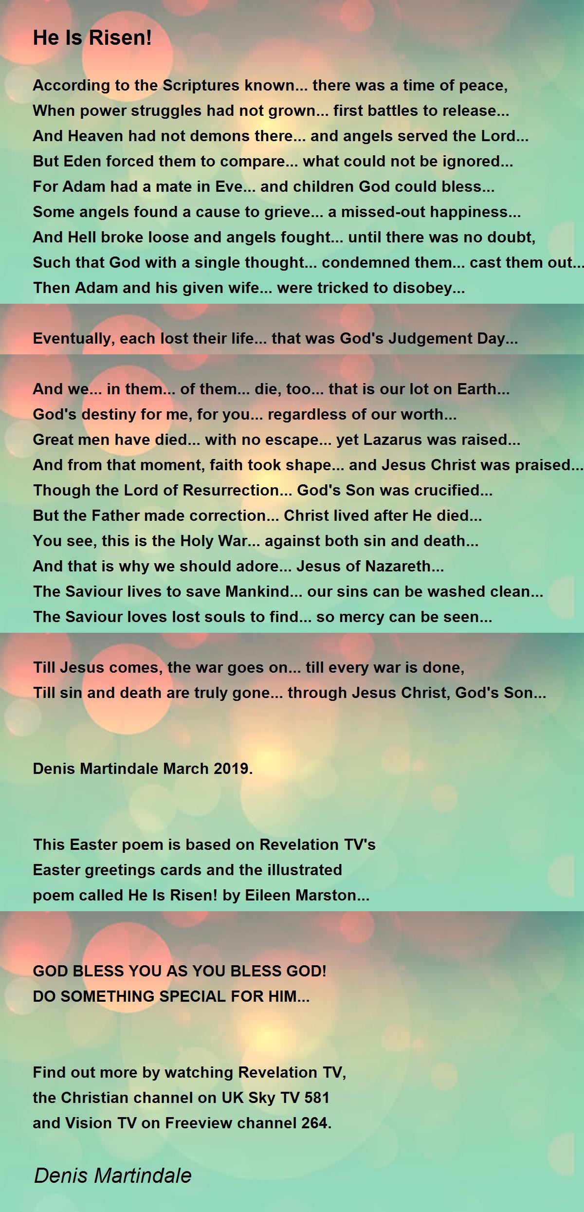 He Is Risen! He Is Risen! Poem by Denis Martindale