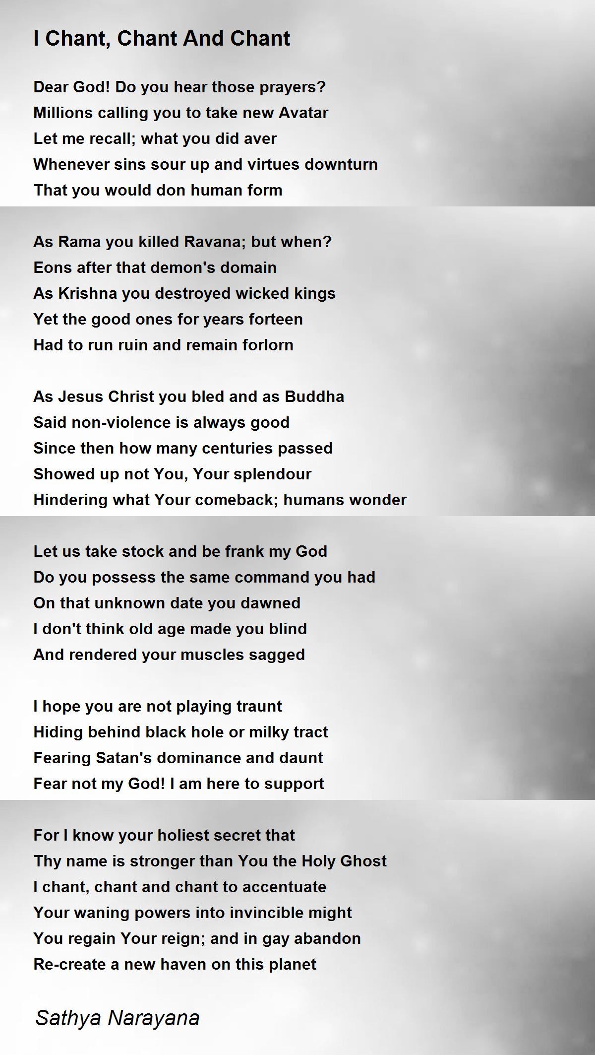 I Chant Chant And Chant Poem By Sathya Narayana Poem Hunter Comments