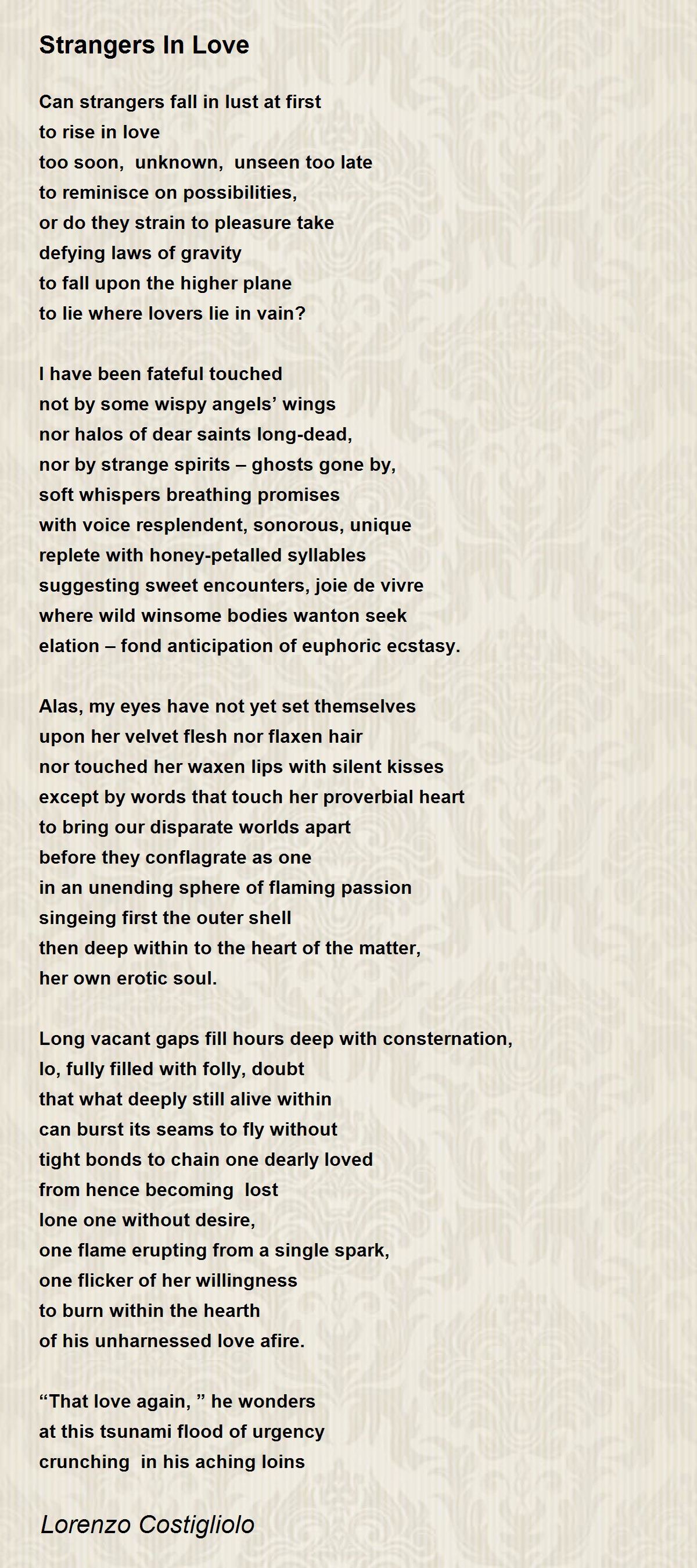 Strangers In Love Strangers In Love Poem by Lorenzo Costigliolo