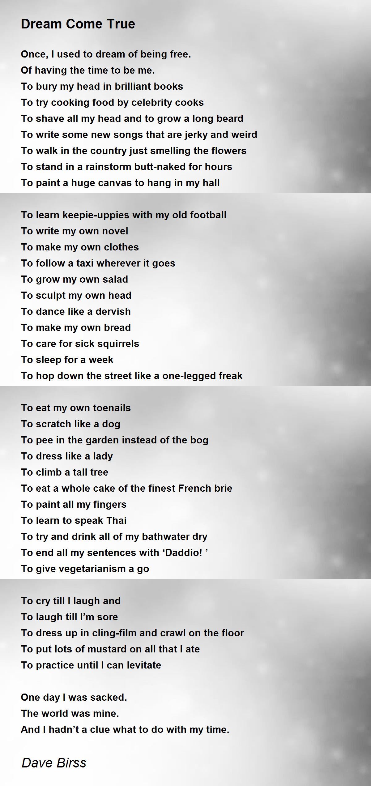 Dream Come True by Dave Birss Dream Come True Poem