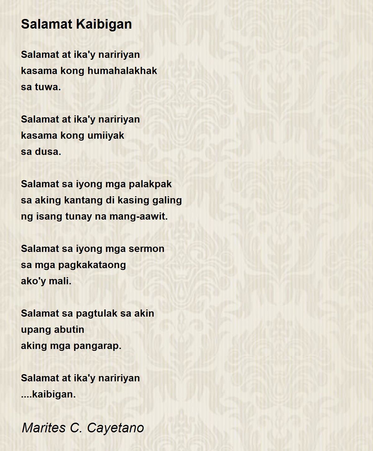 Tagalog Poem About Death Para Sa Kaibigan