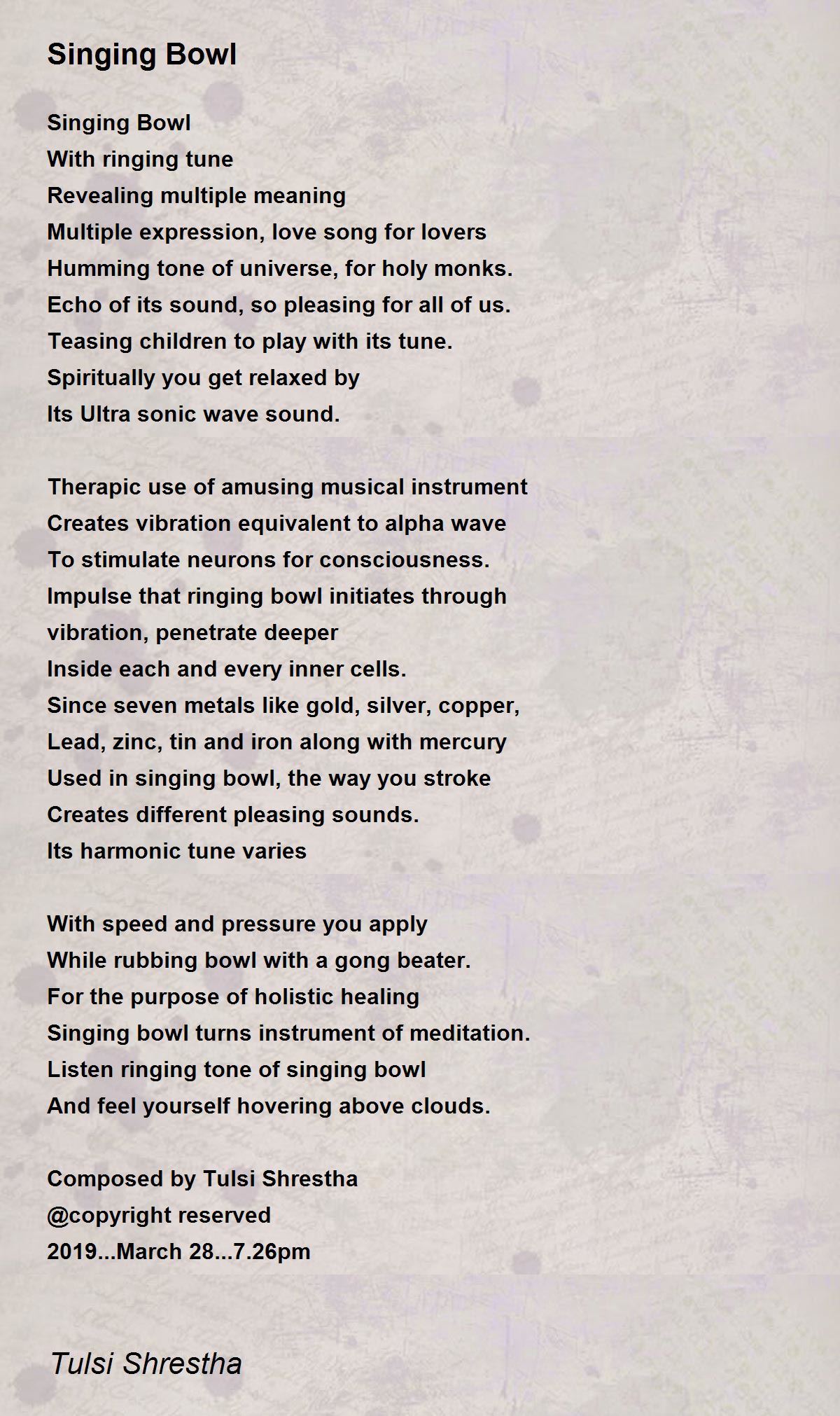 Singing Bowl Singing Bowl Poem by Tulsi Shrestha