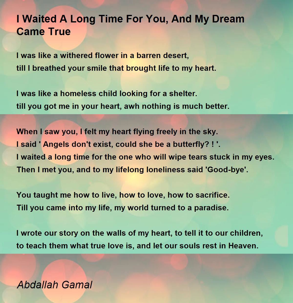 I Waited A Long Time For You, And My Dream Came True Poem by Abdallah
