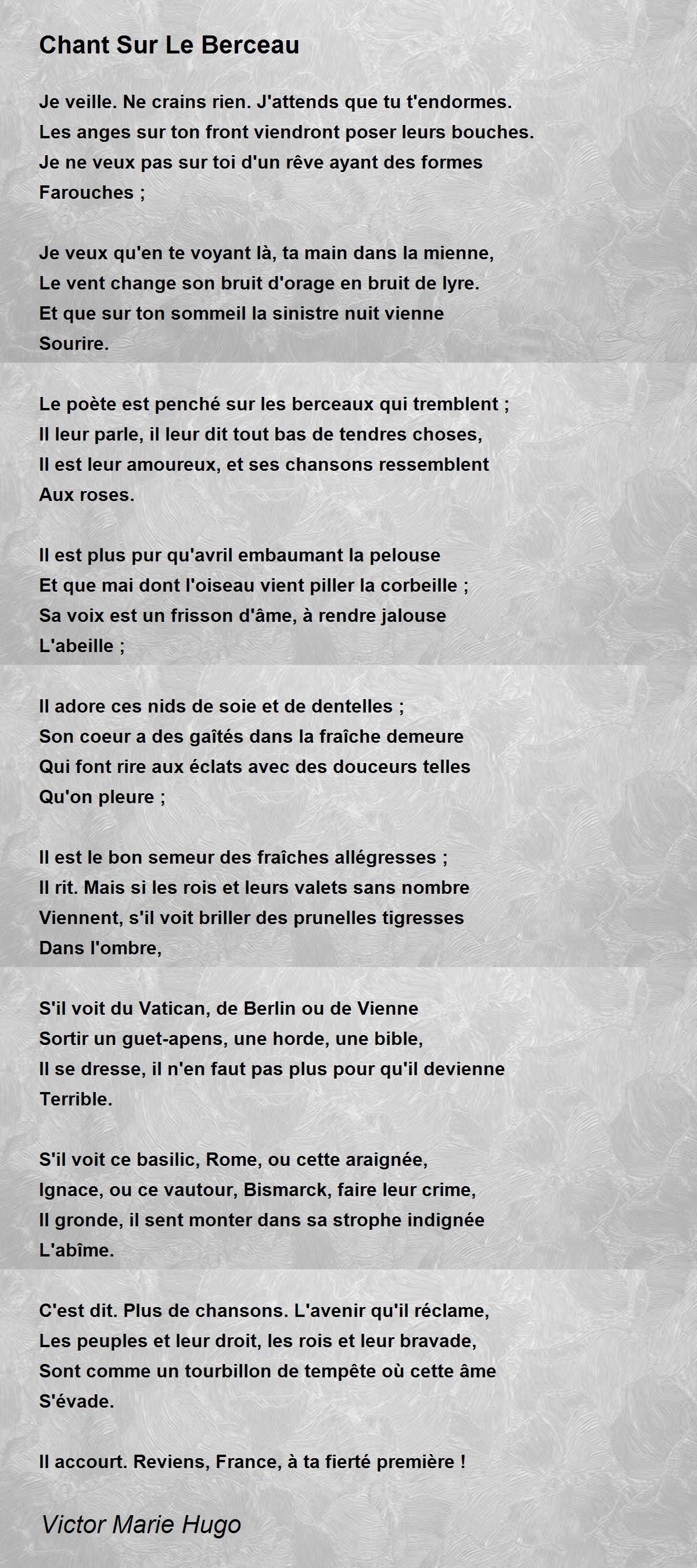 Chant Sur Le Berceau by Victor Marie Hugo - Chant Sur Le Berceau Poem