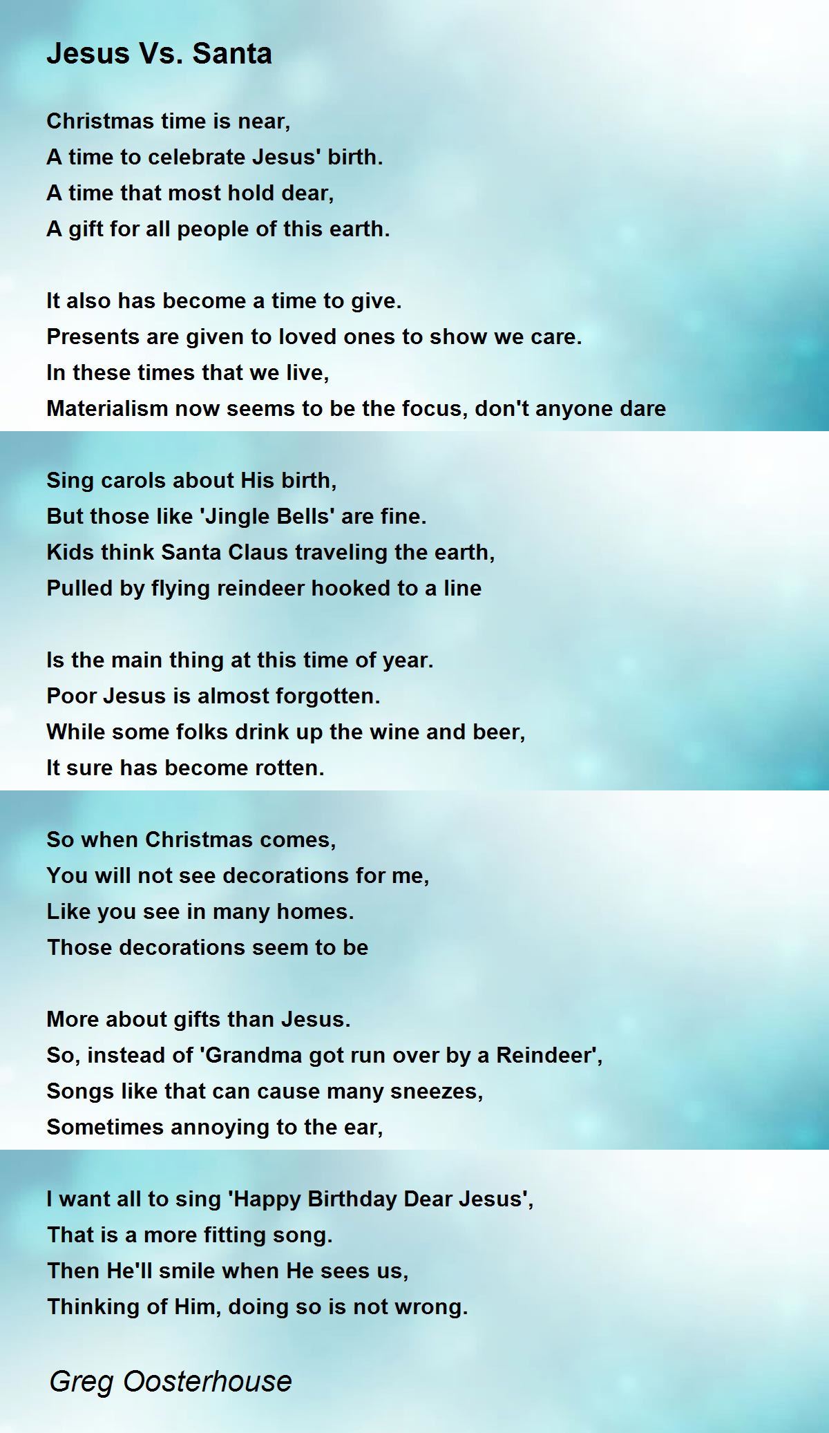 Jesus Vs. Santa - Jesus Vs. Santa Poem by Greg Oosterhouse