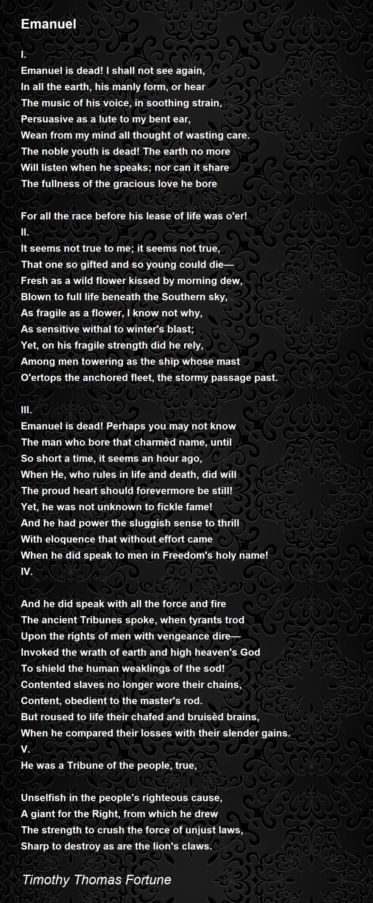 Emanuel - Emanuel Poem by Timothy Thomas Fortune