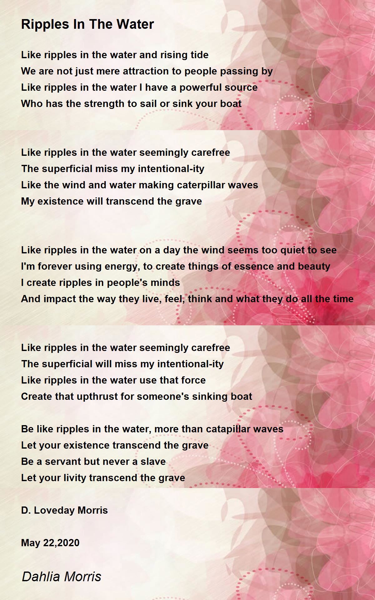 Ripples In The Water Ripples In The Water Poem by D Loveday Morris