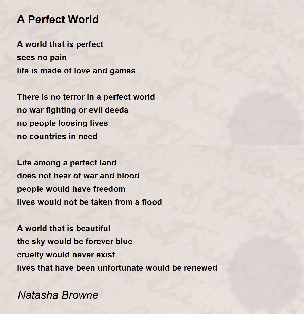 A Perfect World By Natasha Browne A Perfect World Poem A Perfect World By Natasha Browne A Perfect World Poem