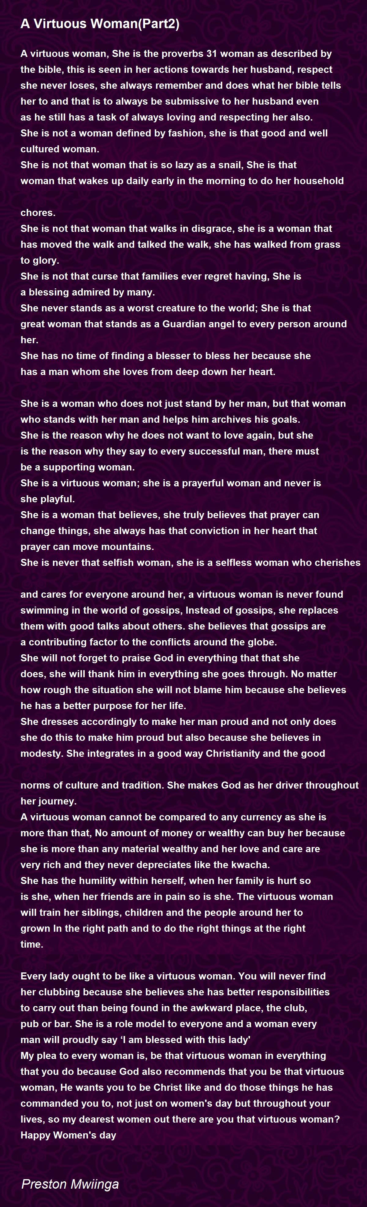 A Virtuous Woman(Part2) Poem by Preston Mwiinga - Poem Hunter