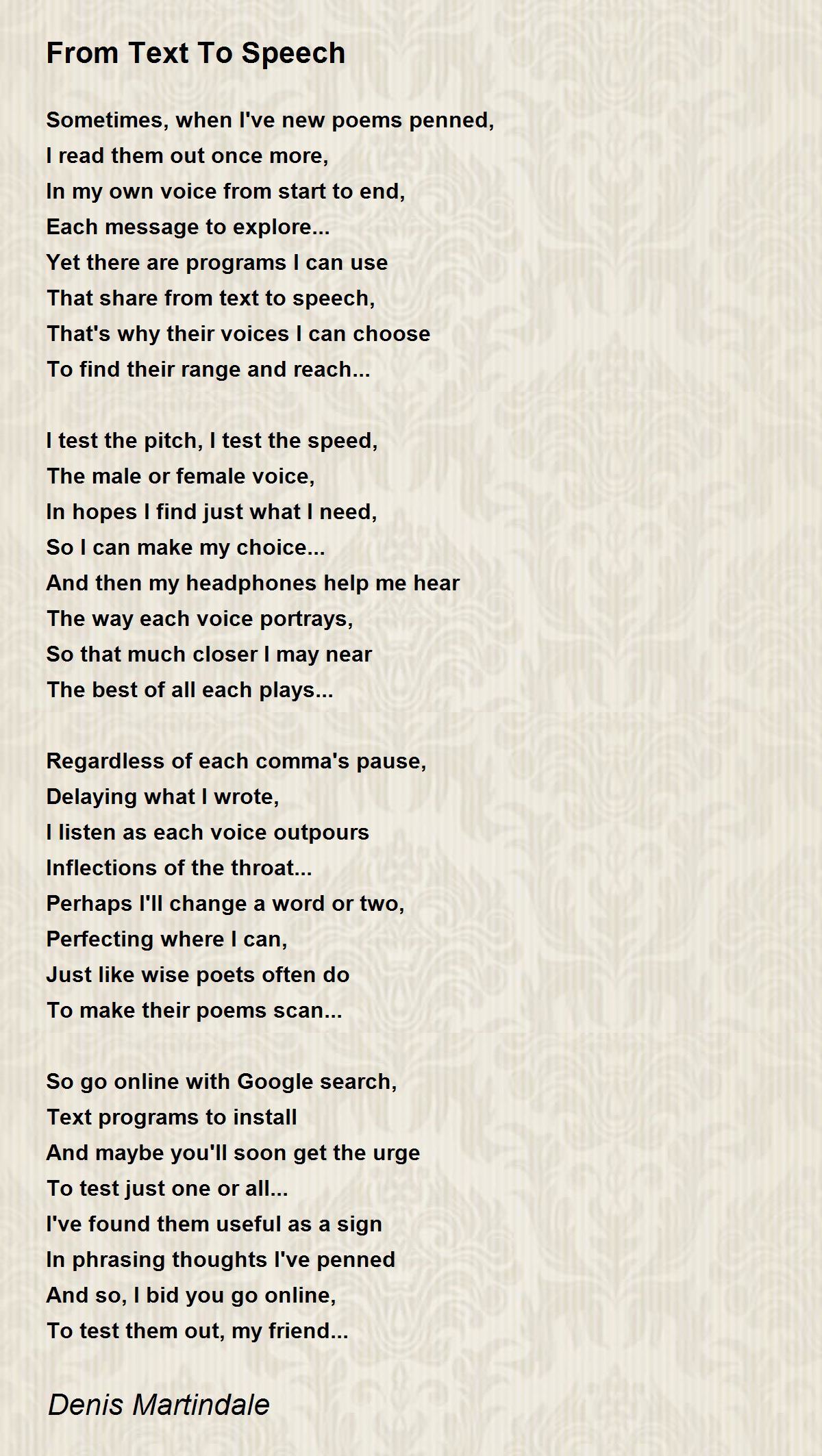 From Text To Speech From Text To Speech Poem By Denis Martindale from-text-to-speech-from-text-to-speech-poem-by-denis-martindale