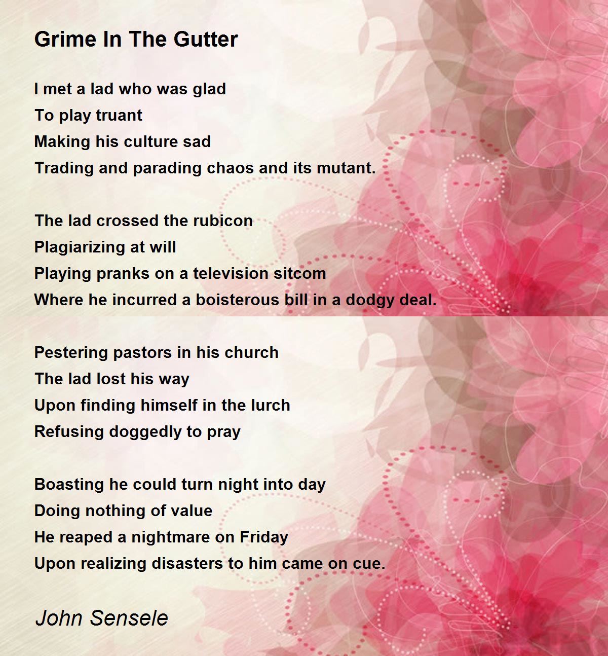 Grime In The Gutter by John Sensele Grime In The Gutter Poem