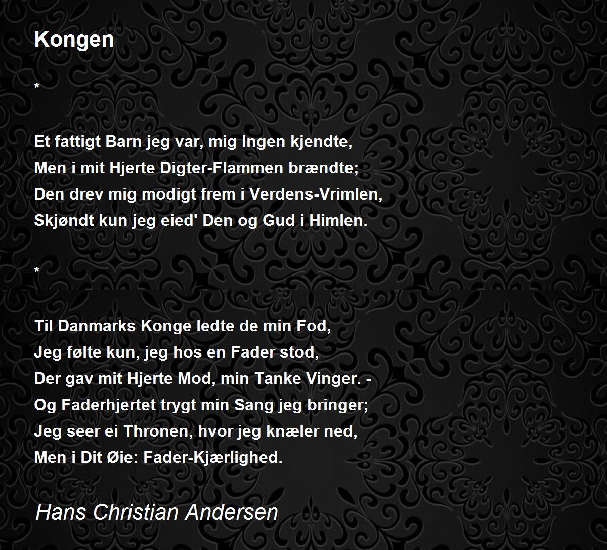 Kongen By Hans Christian Andersen Kongen Poem