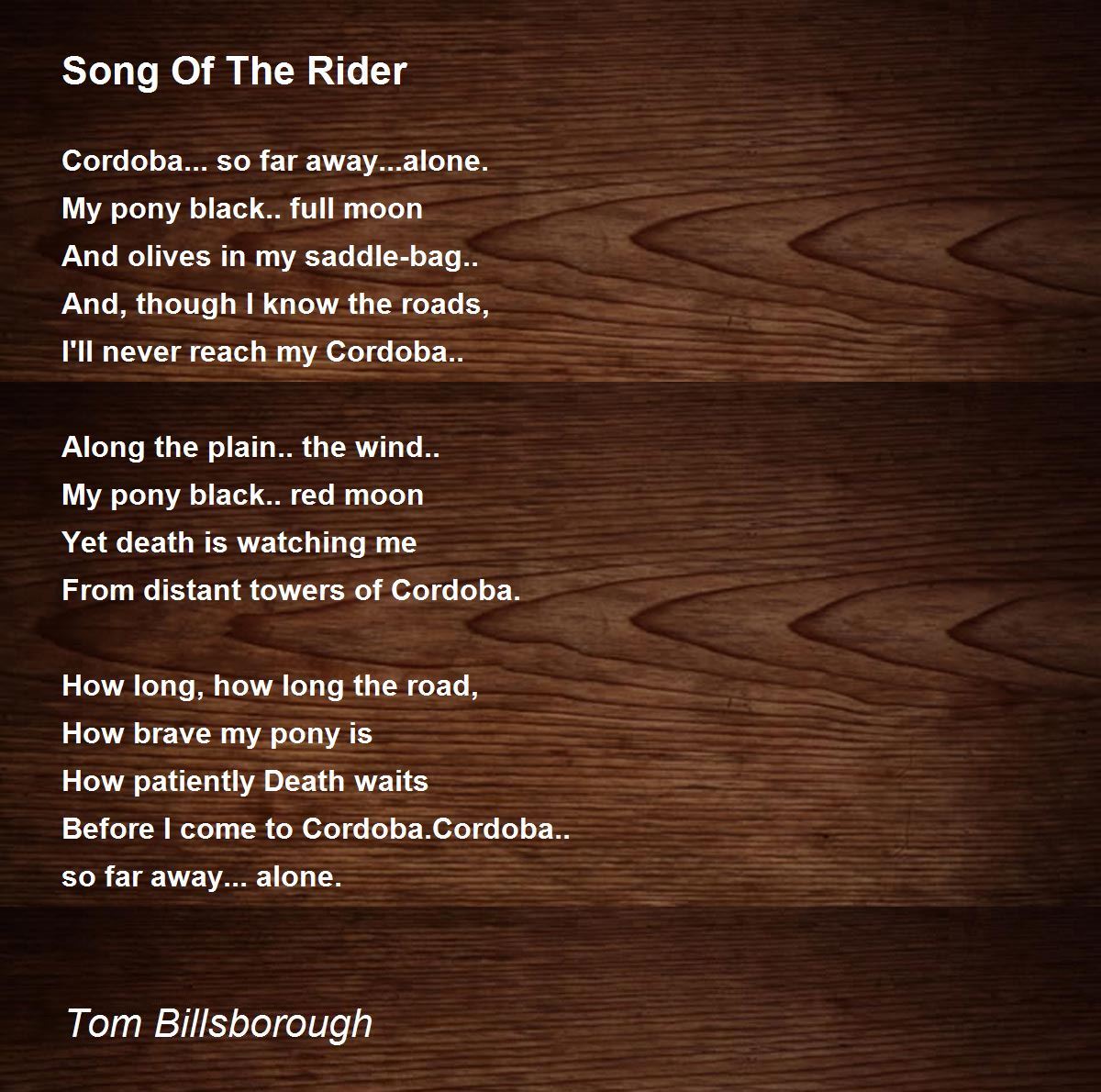 Song Of The Rider by Tom Billsborough Song Of The Rider Poem