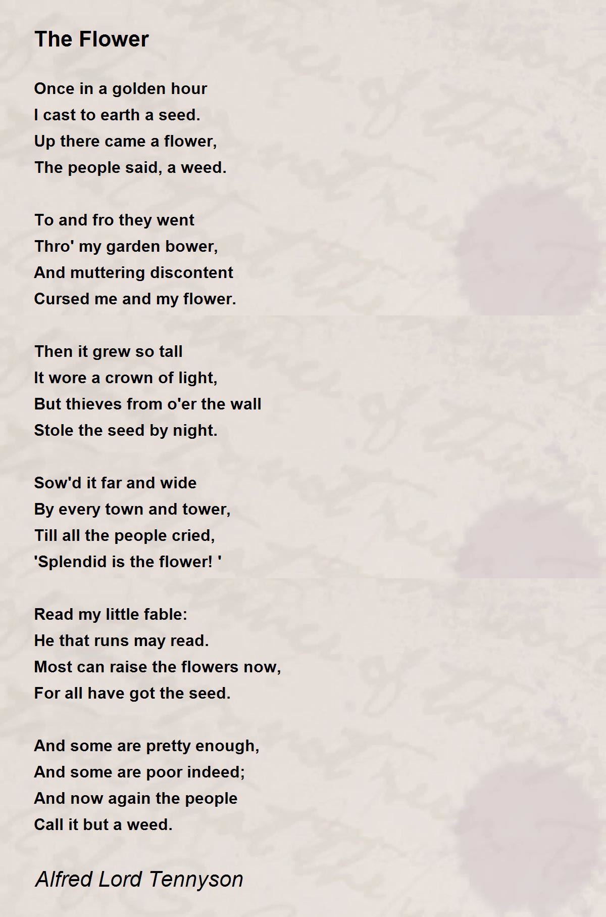 The Flower Poem by Alfred Lord Tennyson - Poem Hunter Comments